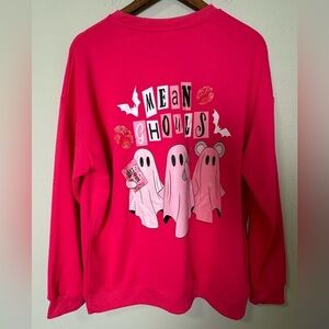 New Hot Pink Novelty Mean Girls Mean Ghouls Halloween Crew Neck Sweatshirt XL